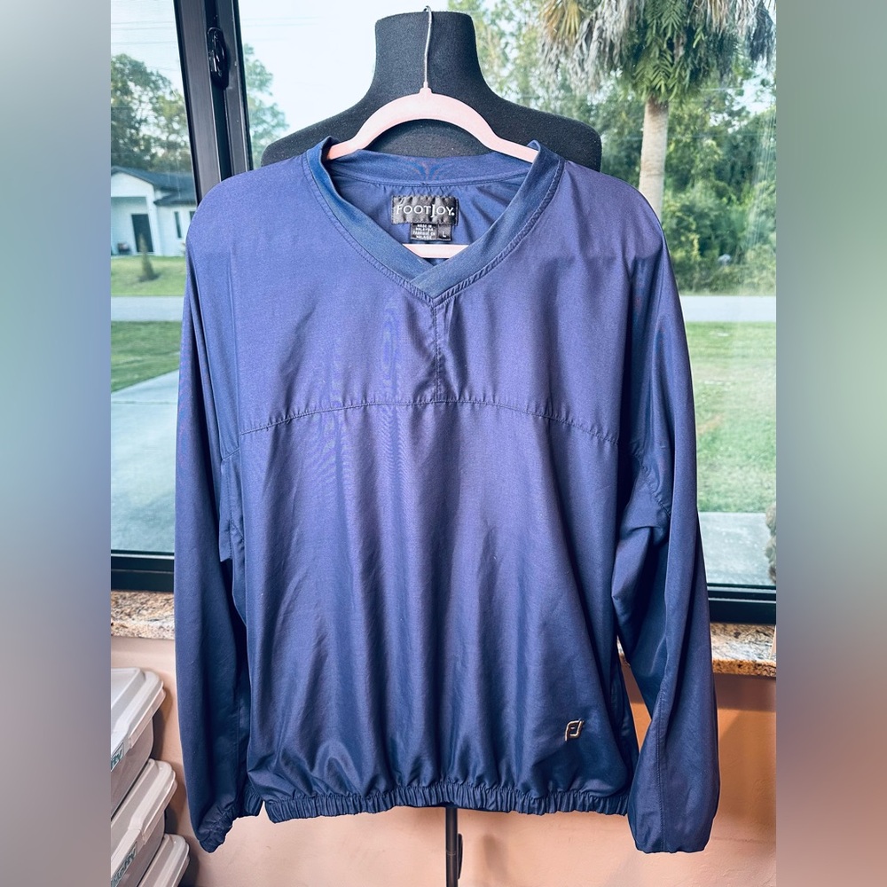 FootJoy Navy Blue V-neck Golf Windbreaker Pullover Jacket Size Large